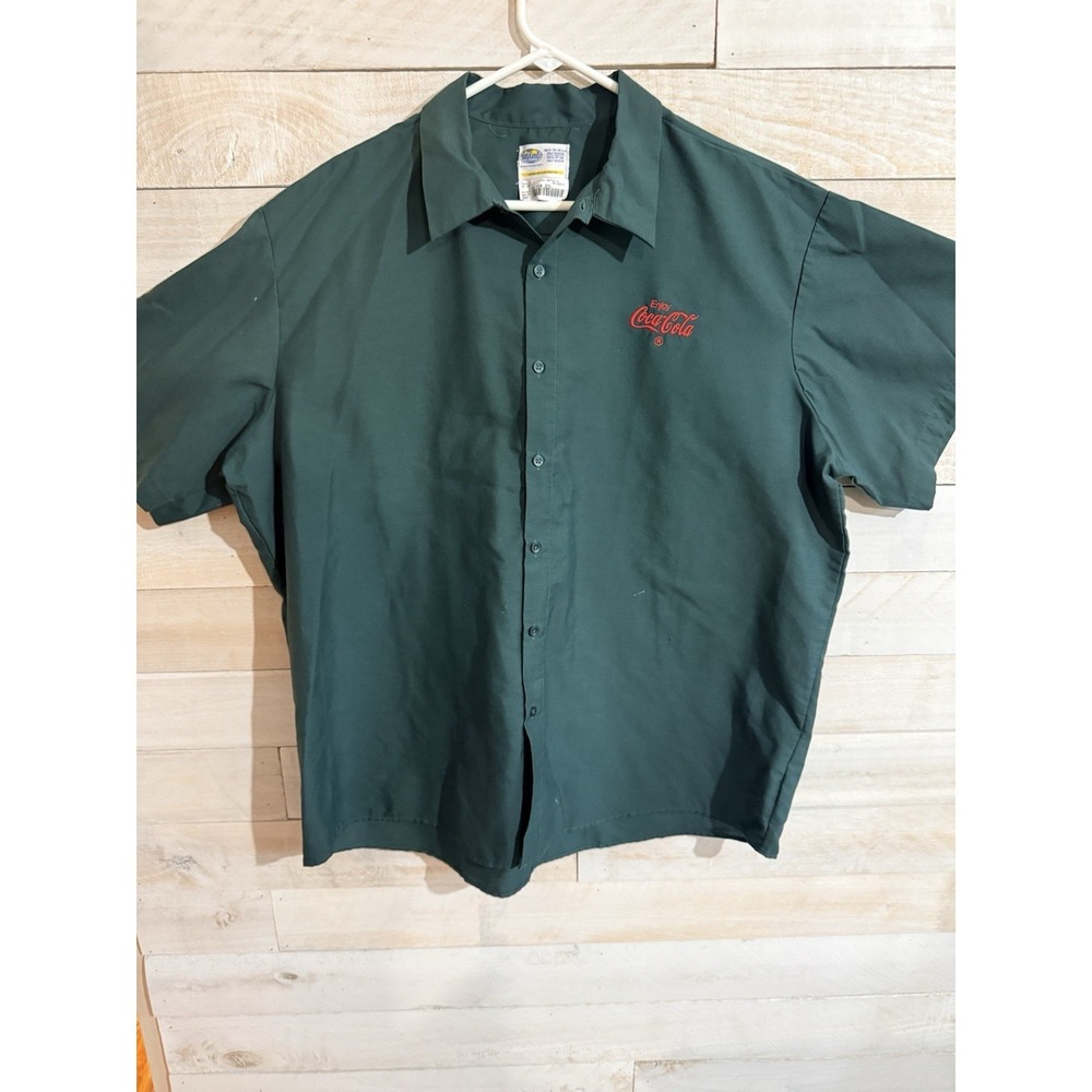 Vintage Riverside Green Coca-Cola Workwear Uniform Button Up Shirt Size 2XL